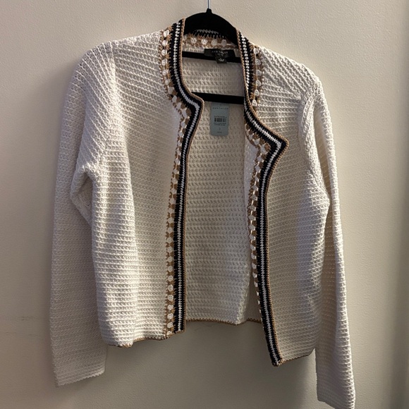 Ann Taylor Sweaters - Ann Taylor White Cardigan with Navy and Brown Accents